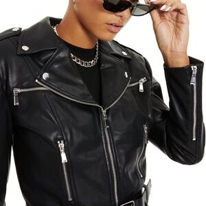 Black Leather Biker Jacket xs brand new women Danielle Bernstein moto